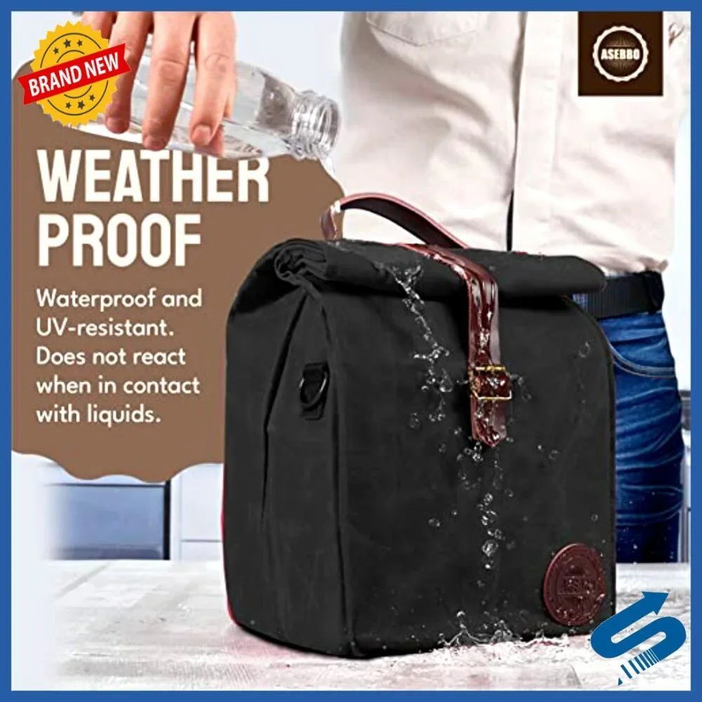 Insulated Lunch Tote Bag Leak Proof Reusable Waxed Canvas Cooler Work Travel
